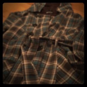 Lightweight flannel tie waist dbl breasted jacket